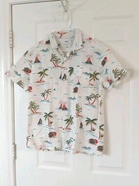 Sonoma White Hawaiian Print Shirt Men’s Medium Short Sleeves 100% Cotton